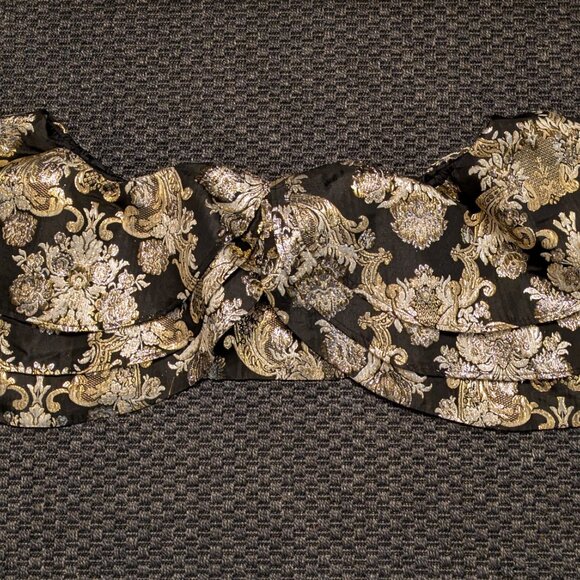 ASOS LUXE jacquard triple ruffle bardot top in black and gold (UK 10/US 6) - Picture 2 of 6